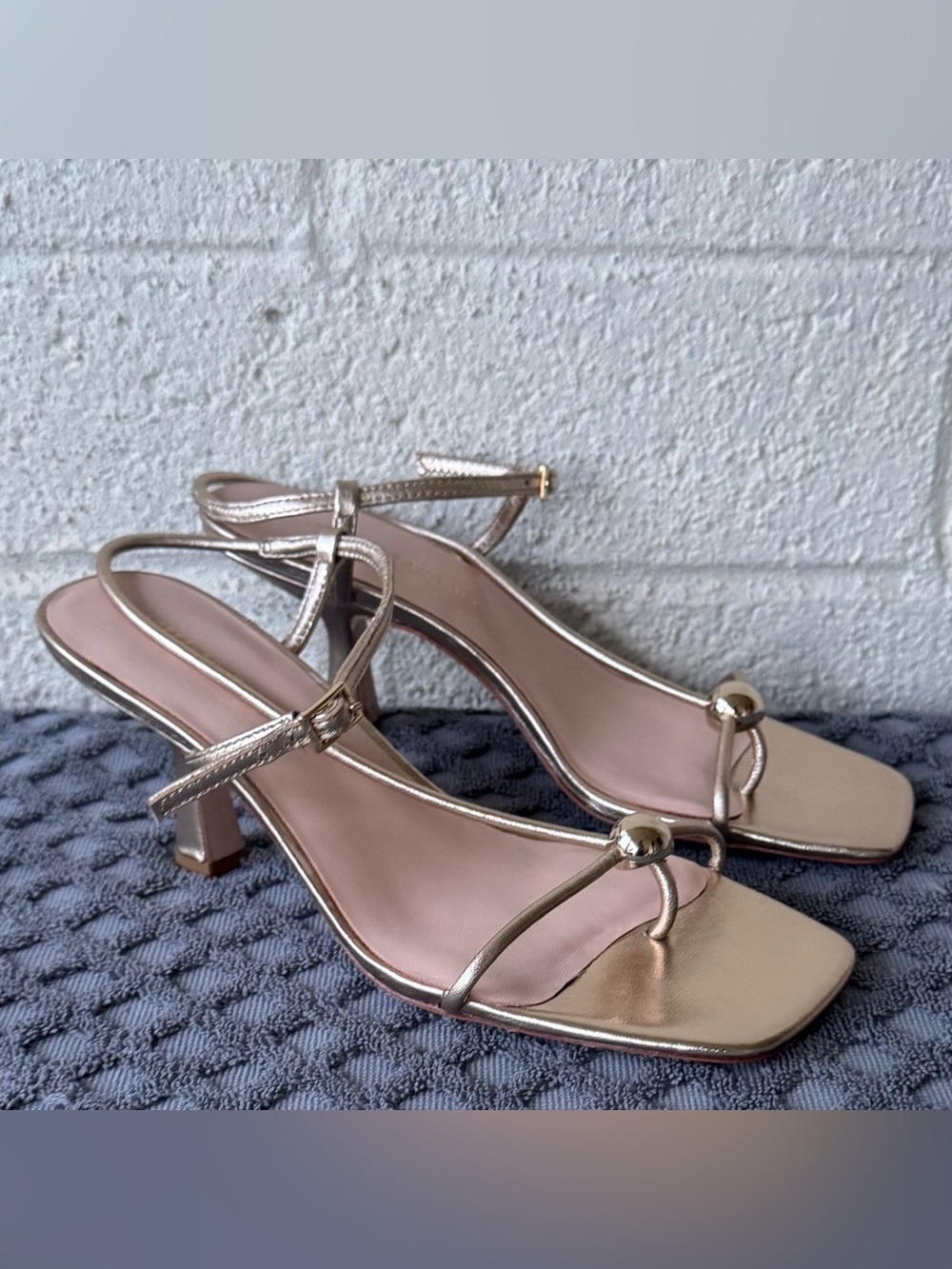 Loeffler Randall Triana  Women Sandals Champagne Metallic Leather Size 7.5
